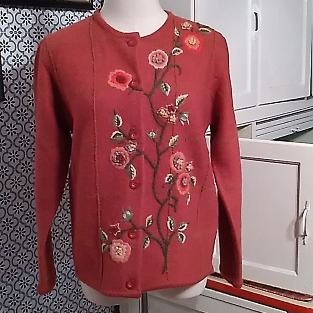 Susan Bristol 2002 hand embroidered 99% wool cardigan sweater small